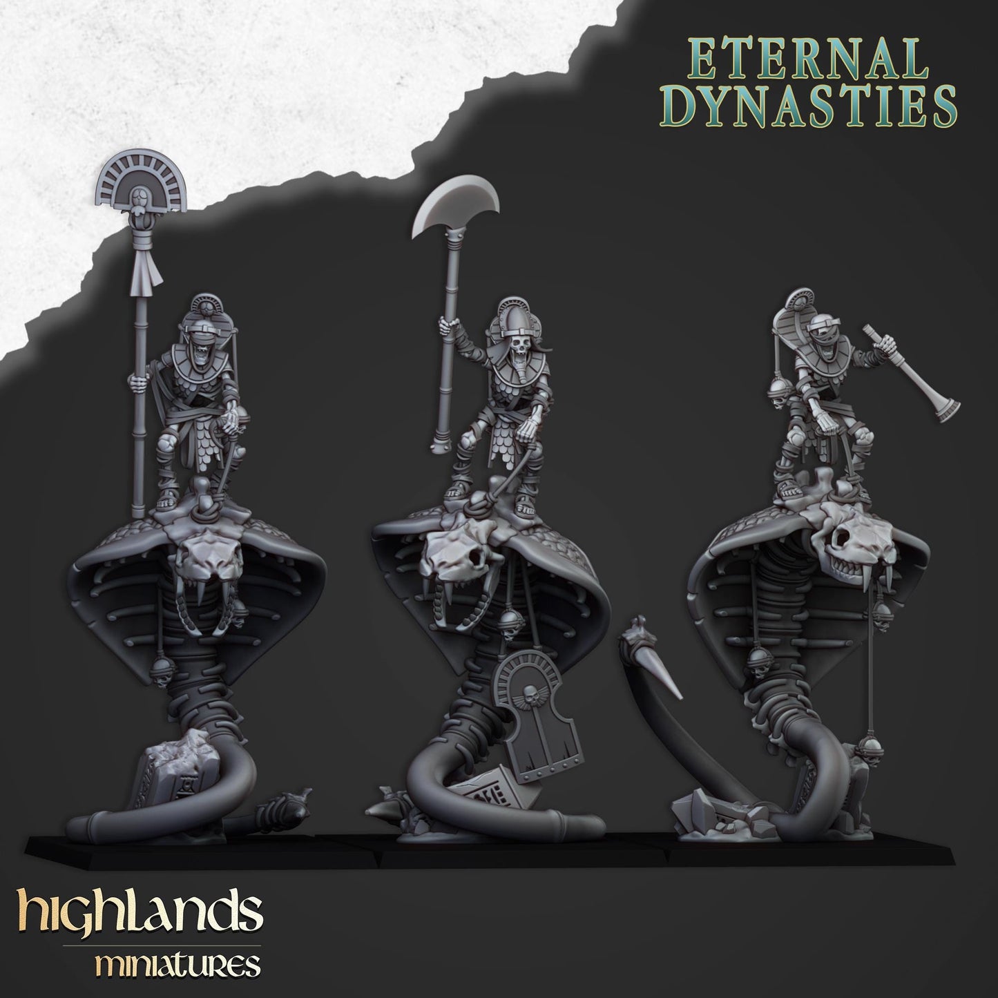 Mounted Ancient Guard on Great Snakes - Highlands Miniatures